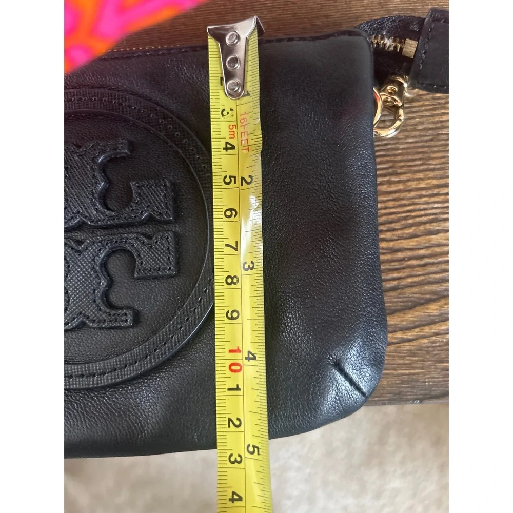 Tory Burch Marion Mini Crossbody Bag Black Pebbled Leather Gold Hardware Clutch